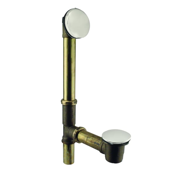 Westbrass European Tip Toe Bath Waste, Hidden Overflow -14" Make-Up, 17 Ga. in Polished Nickel D325H-05 (79317H-05) - main